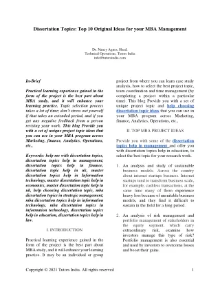 dissertation topics top 10 original ideas