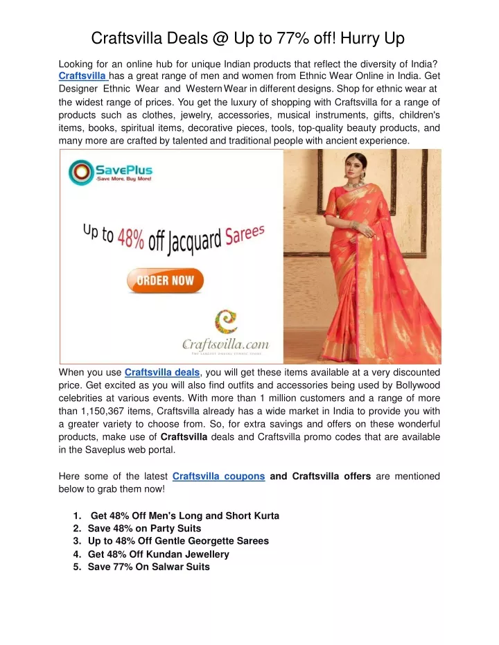 craftsvilla deals @ up to 77 off hurry up looking