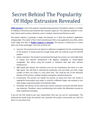 secret behind the popularity of hdpe extrusion