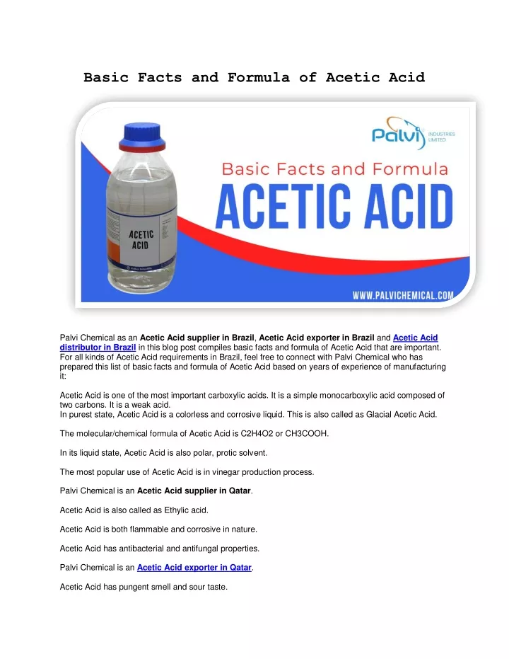 basic facts and formula of acetic acid