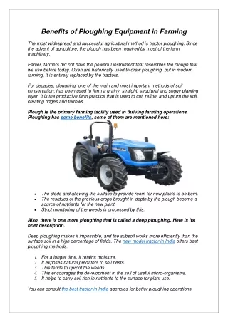 Benefits of Ploughing Equipment in Farming