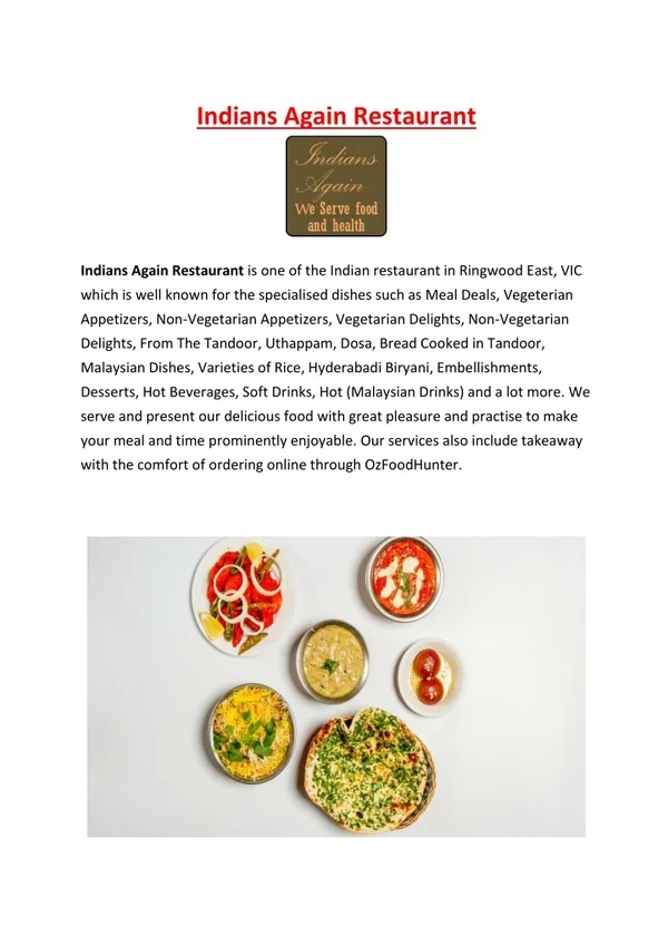 Indians Again Restaurant takeaway ringwood east, VIC - 5% Off