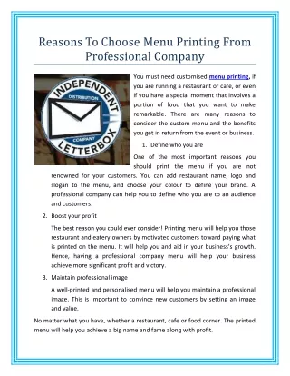 reasons to choose menu printing from professional