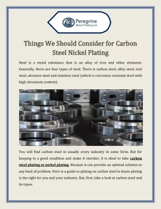 Things We Should Consider for Carbon Steel Nickel Plating