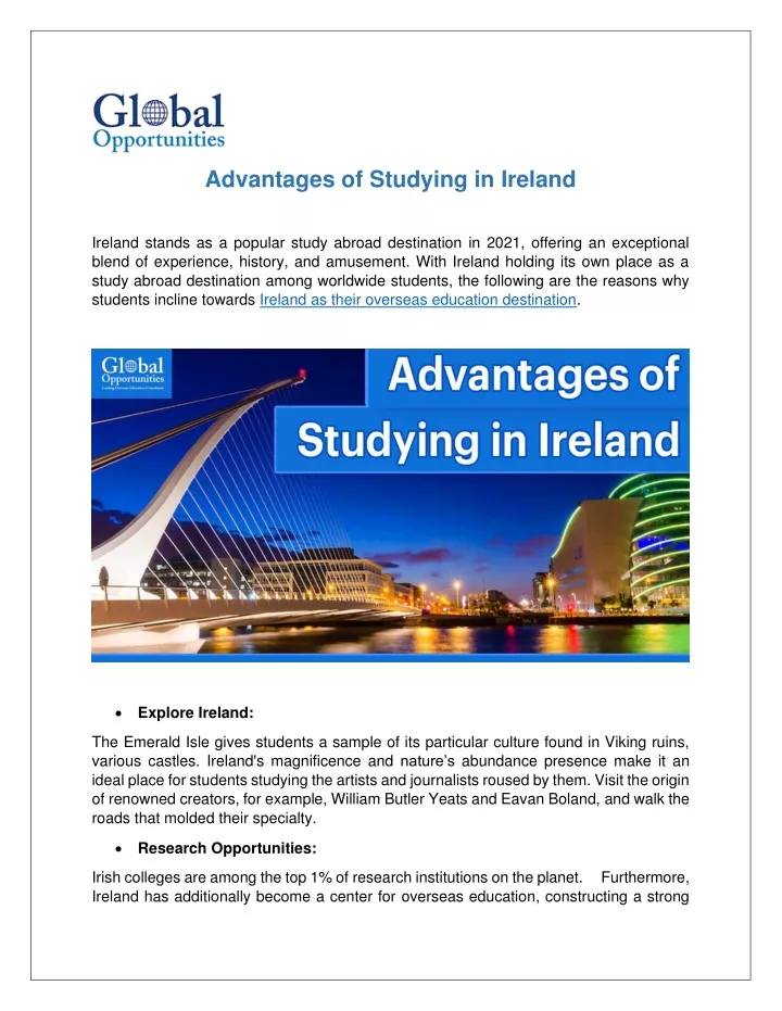 advantages of studying in ireland