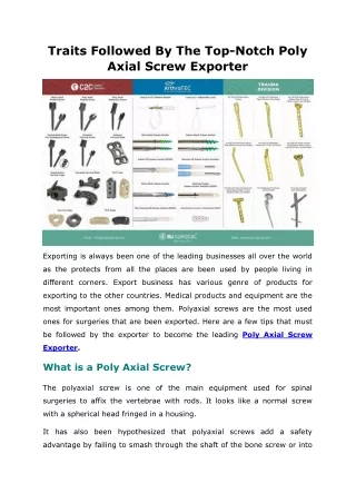 Traits Followed By The Top-Notch Poly Axial Screw Exporter