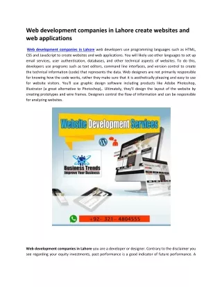 web development companies in lahore create