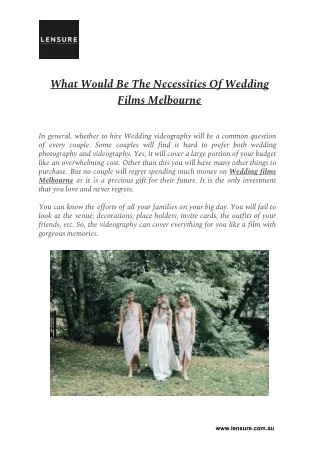 What Would Be The Necessities Of Wedding Films Melbourne