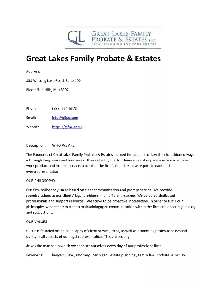 great lakes family probate estates