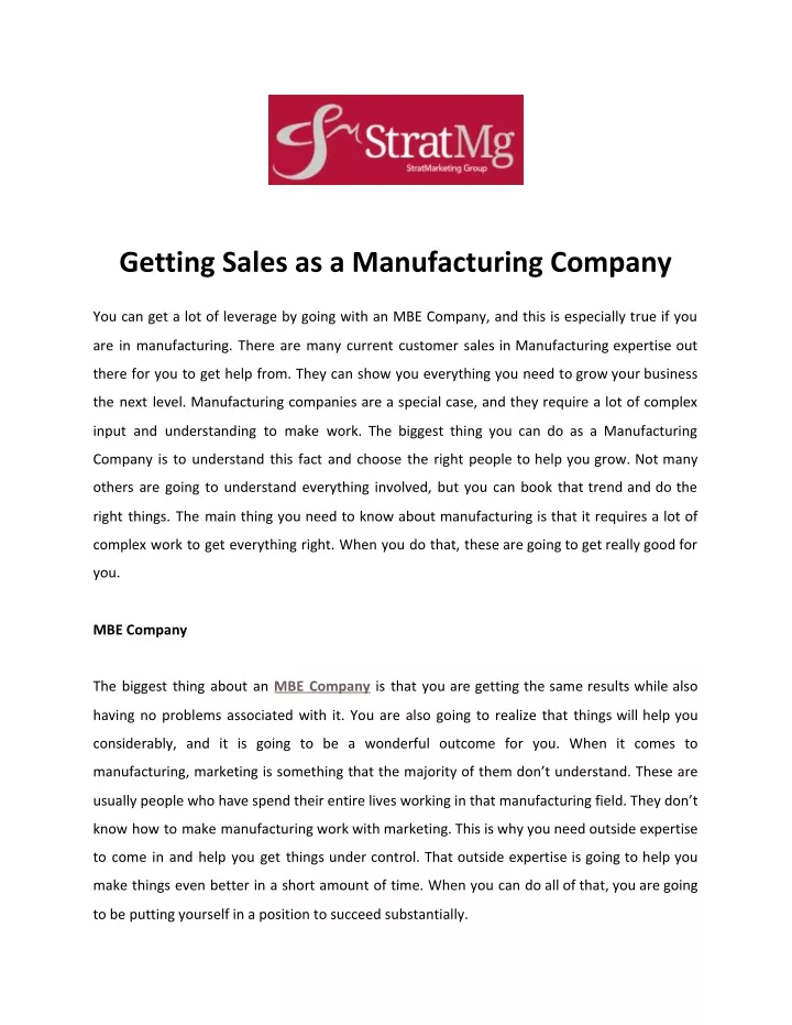 getting sales as a manufacturing company
