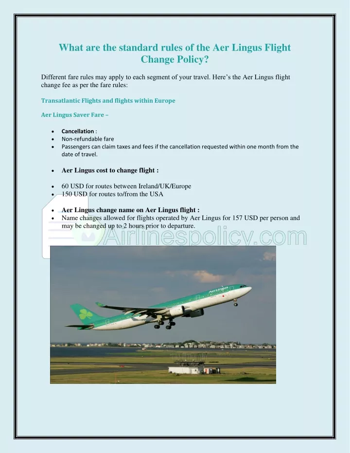 what are the standard rules of the aer lingus