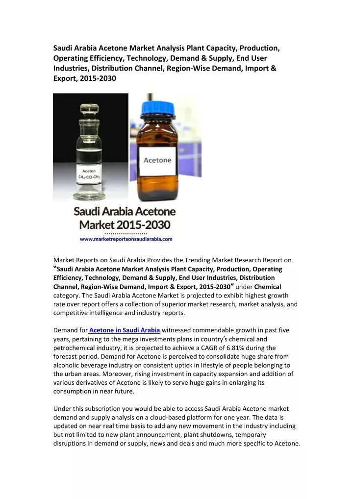 saudi arabia acetone market analysis plant