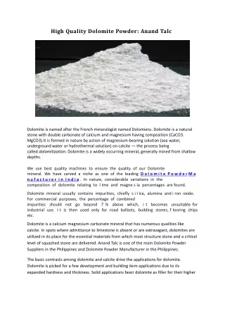 High Quality Dolomite Powder: Anand Talc