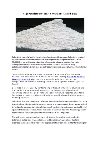 High Quality Dolomite Powder Anand Talc