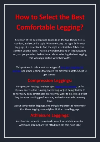how to select the best comfortable legging
