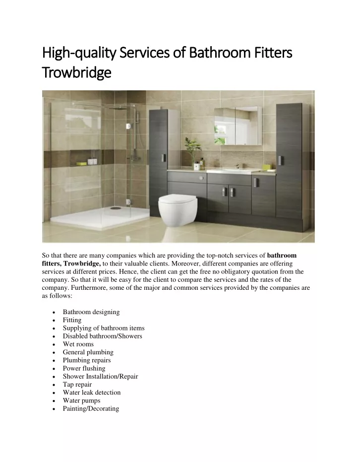 high high quality services of bathroom fitters