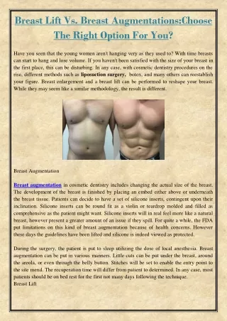 breast lift vs breast augmentations choose