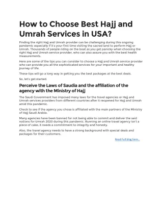 How to Choose Best Hajj and Umrah Services in USA?