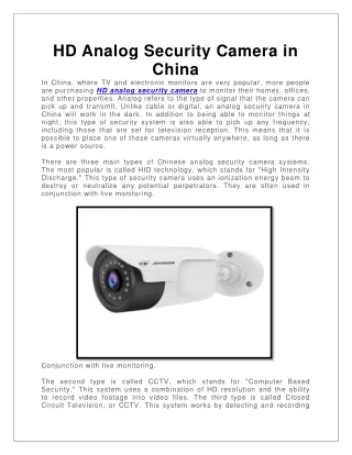 HD Analog Security Camera in China