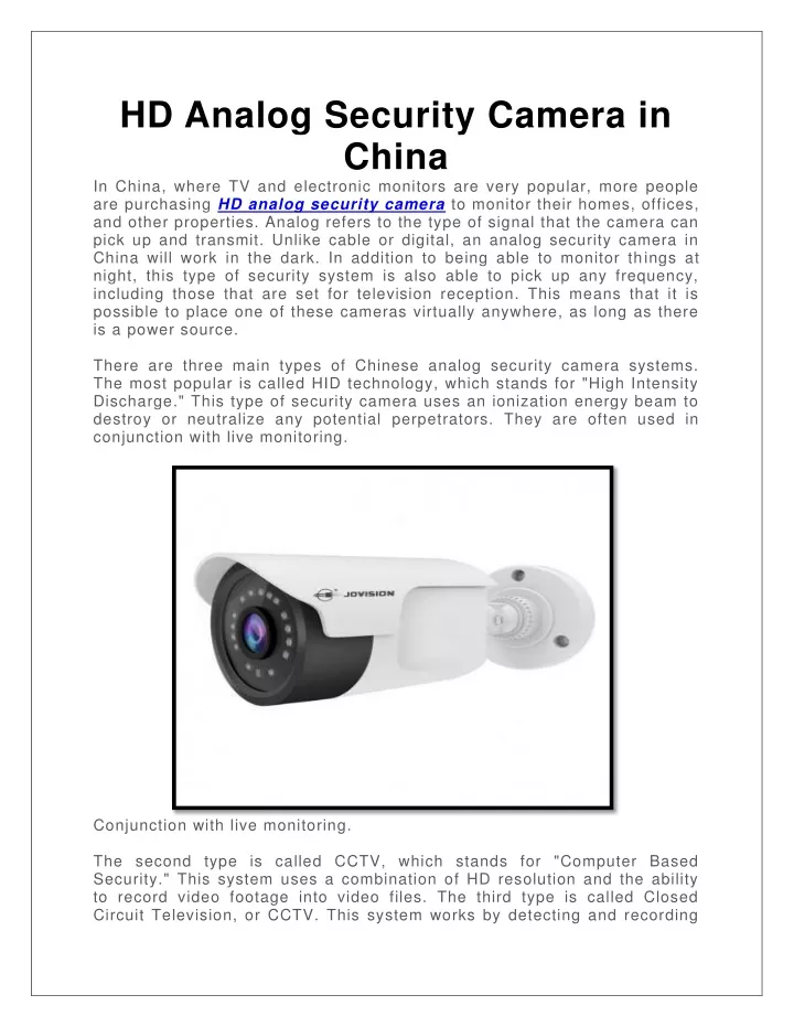 hd analog security camera in china in china where