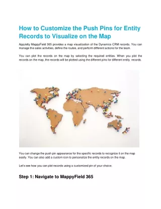 how to customize the push pins for entity records to visualize on the map