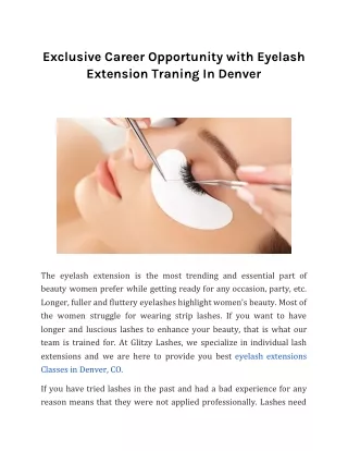 Exclusive Career Opportunity with Eyelash Extension Traning In Denver