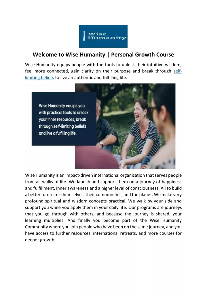 welcome to wise humanity personal growth course