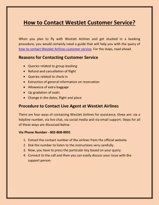 how to contact westjet customer service