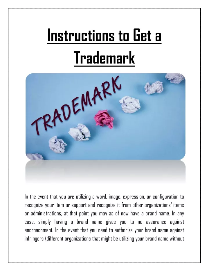 instructions to get a trademark