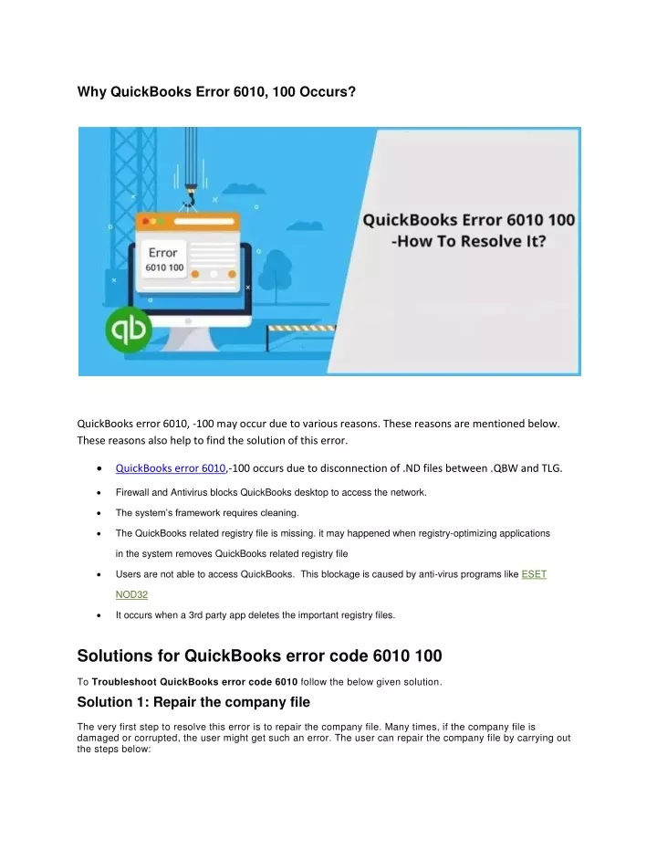 why quickbooks error 6010 100 occurs