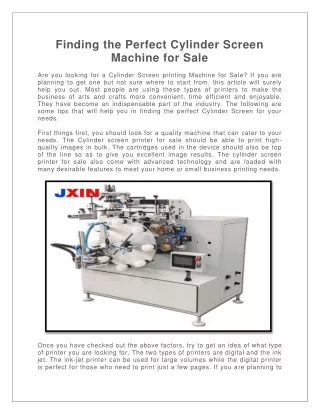 Finding the Perfect Cylinder Screen Machine for Sale