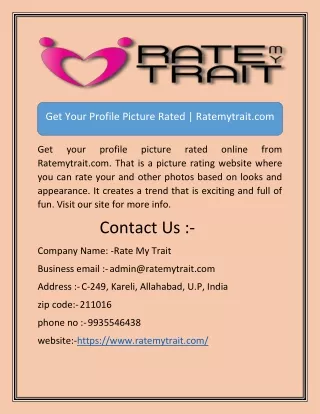 Get Your Profile Picture Rated | Ratemytrait.com
