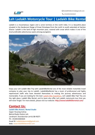 Leh Ladakh Bike Trip-LadakhBikeRental