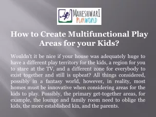 How to Create Multifunctional Play Areas for your Kids?
