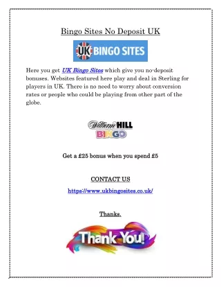 Bingo Sites No Deposit UK