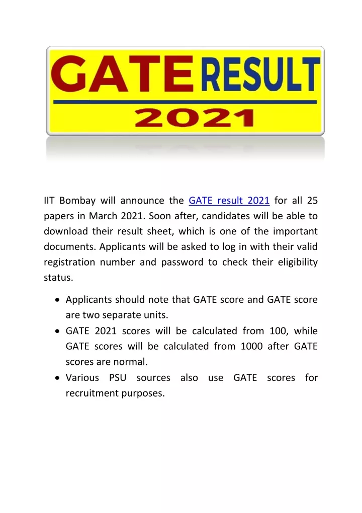 iit bombay will announce the gate result 2021