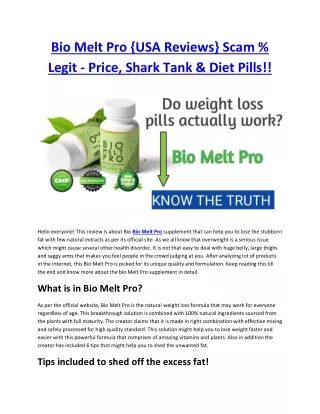 Bio Melt Pro {USA Reviews} Scam % Legit - Price, Shark Tank & Diet Pills!!