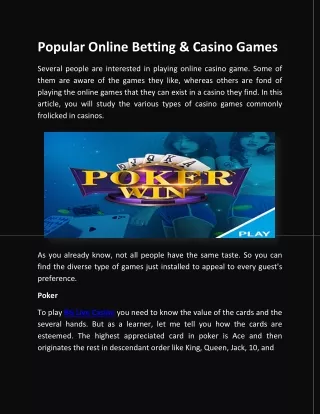 Popular Online Betting & Casino Games