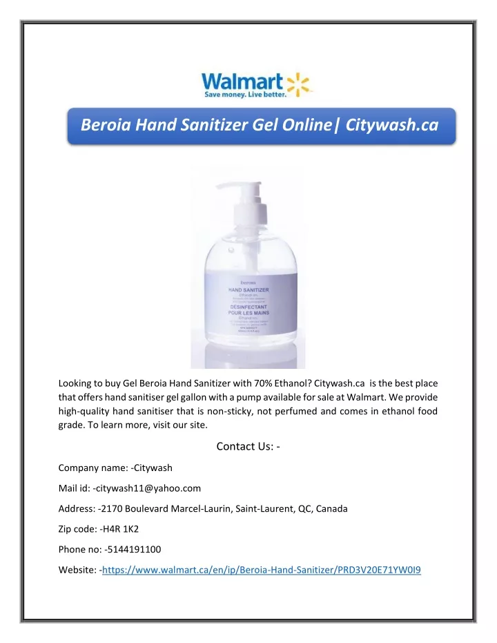 beroia hand sanitizer gel online citywash ca