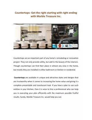 Countertops- Get the right starting with right ending with Marble Treasure Inc.