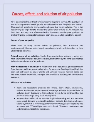 causes effect and solution of air pollution