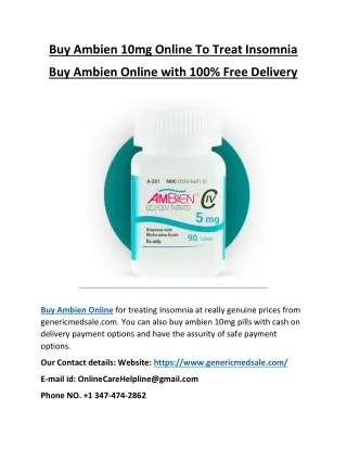 Buy Ambien 10mg Online To Treat Insomnia | Buy Ambien Online with 100% Free Delivery