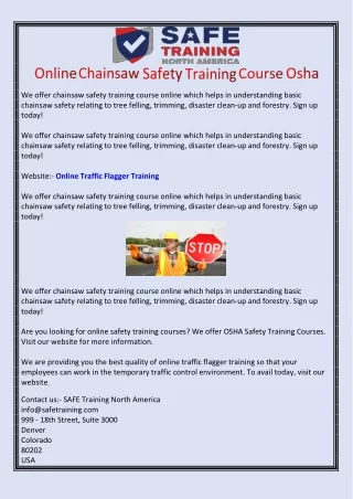 we offer chainsaw safety training course online