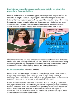 BA distance education: A comprehensive details on admission procedure, fees, and others
