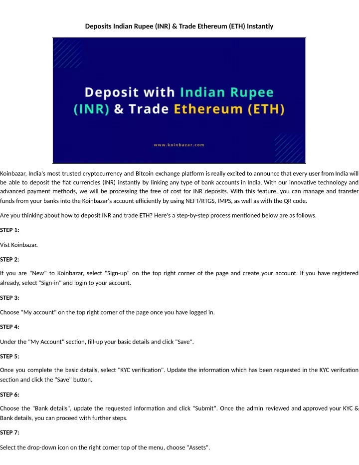 deposits indian rupee inr trade ethereum