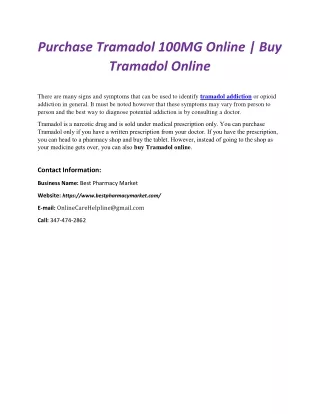 Purchase Tramadol 100MG Online | Buy Tramadol Online