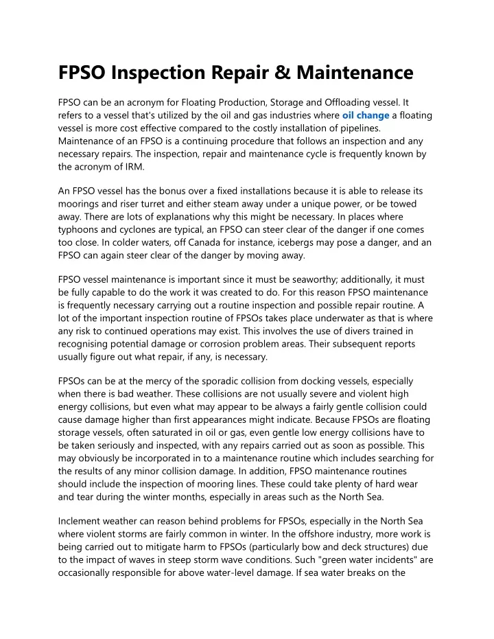 fpso inspection repair maintenance