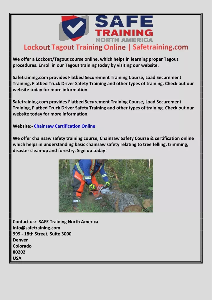 we offer a lockout tagout course online which
