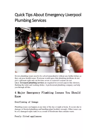 Quick Tips About Emergency Liverpool Plumbing Services