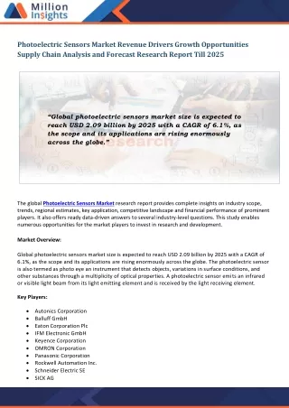 photoelectric sensors market revenue drivers